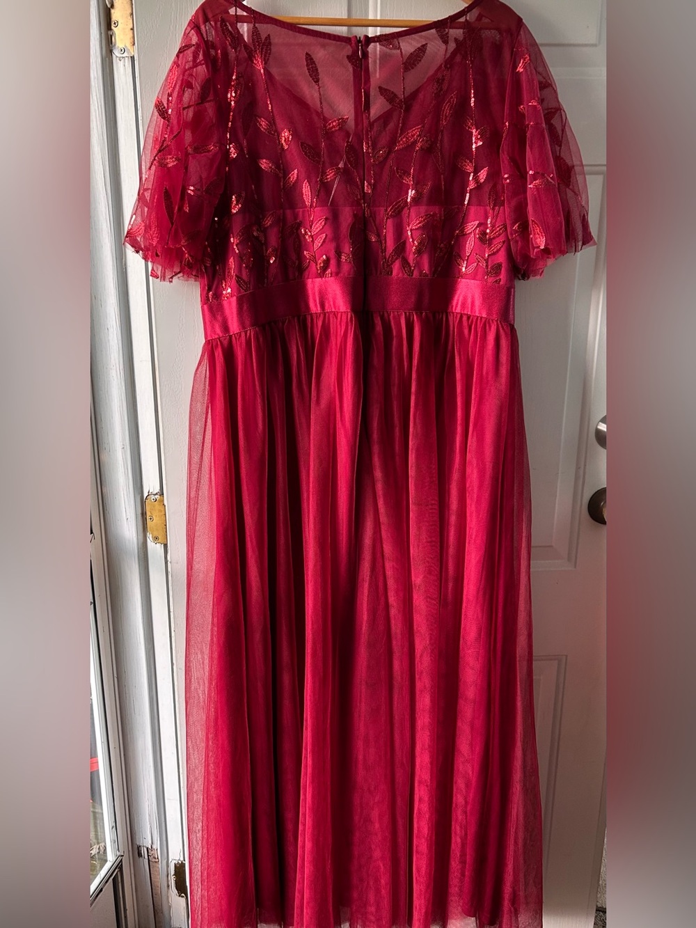 Womens Red Tulle Party Dress with Embroidered Bodice